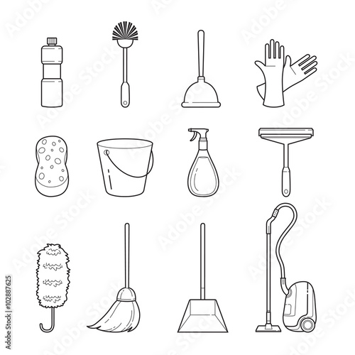 Cleaning, Home Appliances Outline Icons Set, Housework, Appliance, Domestic Tools, Computer Icon, Cleaning, Symbol, Icon Set, Spring Season
