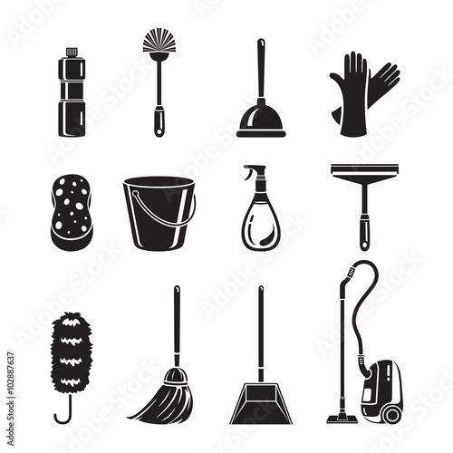 Cleaning, Home Appliances Icons Set, Monochrome, Housework, Appliance, Domestic Tools, Computer Icon, Cleaning, Symbol, Icon Set, Spring Season