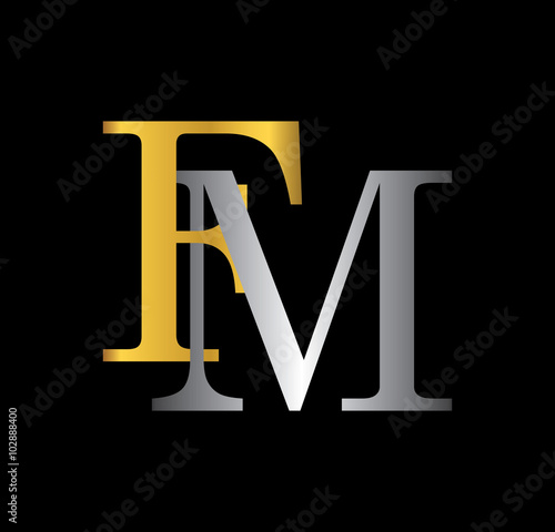 FM initial letter with gold and silver