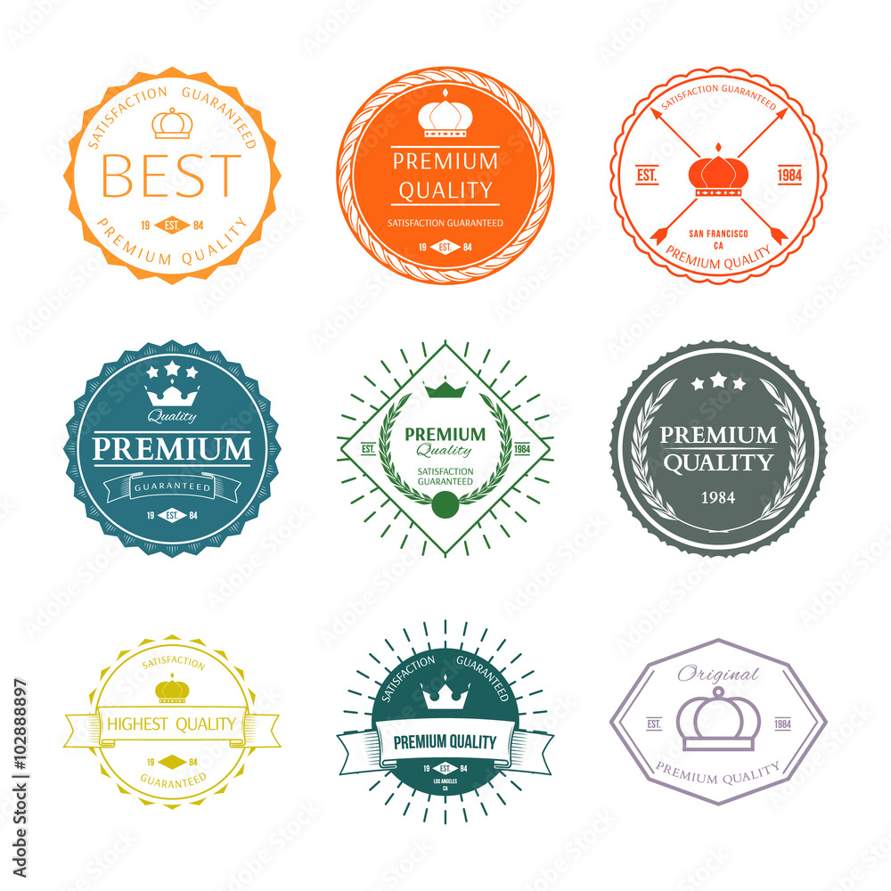 Set of premium quality labels and badges vector