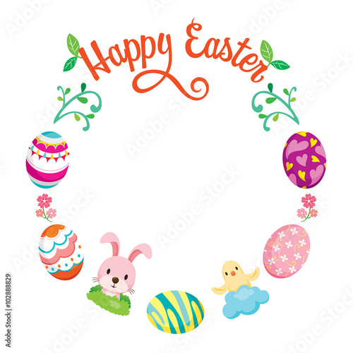 Easter Egg Decorating On Circle Frame With Happy Easter Lettering, Easter, Spring Season, Animal, Nature, Decorating, Objects, Festive, Celebrations