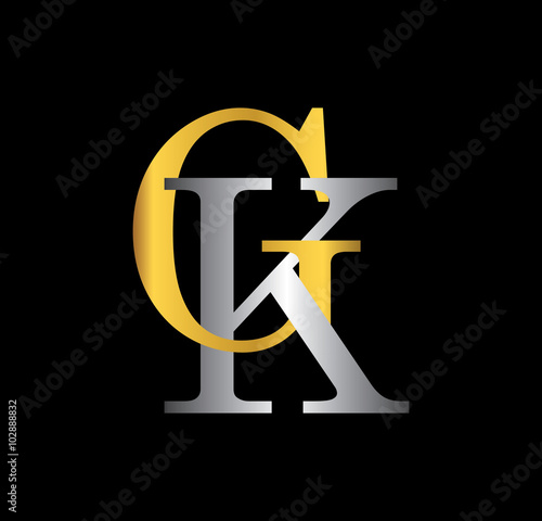 GK initial letter with gold and silver