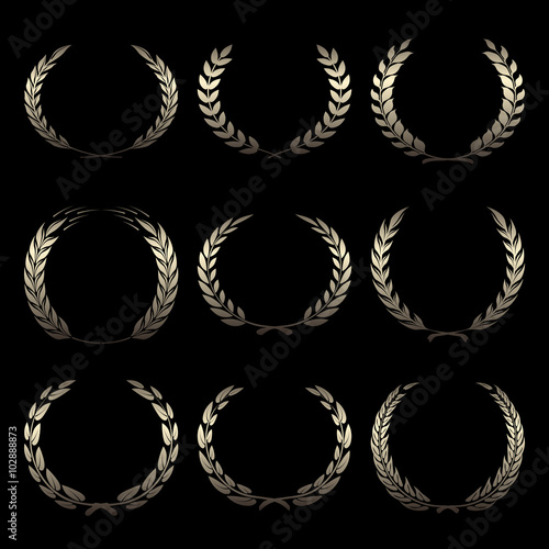 Vector gold award wreaths, laurel on black background