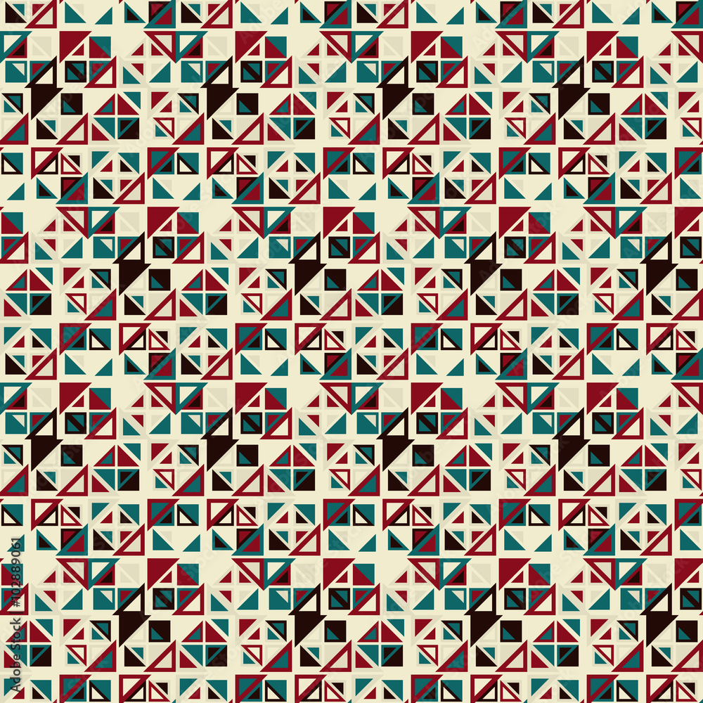 Vector seamless pattern. Consists of geometric elements on a light background. The elements have a triangular shape and different color.