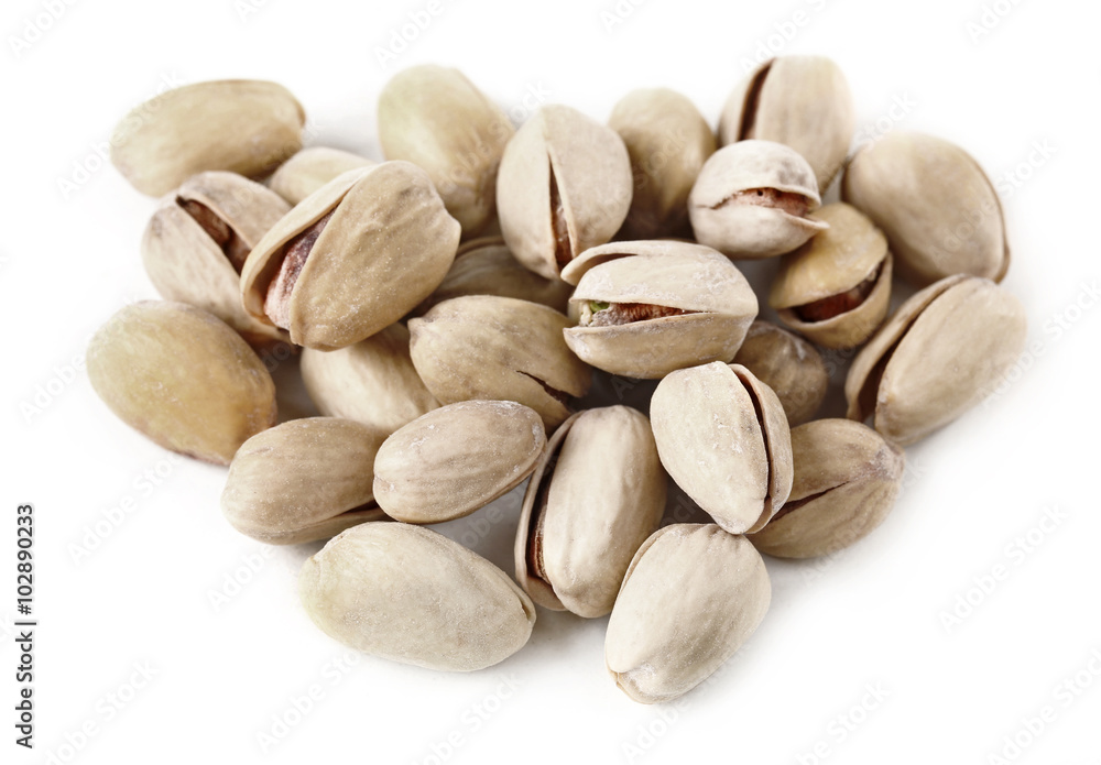 Pistachio nuts, isolated on white