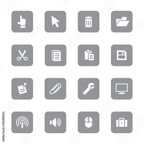 web icon set 3 on gray rounded rectangle for web design, user interface (UI), infographic and mobile application (apps)