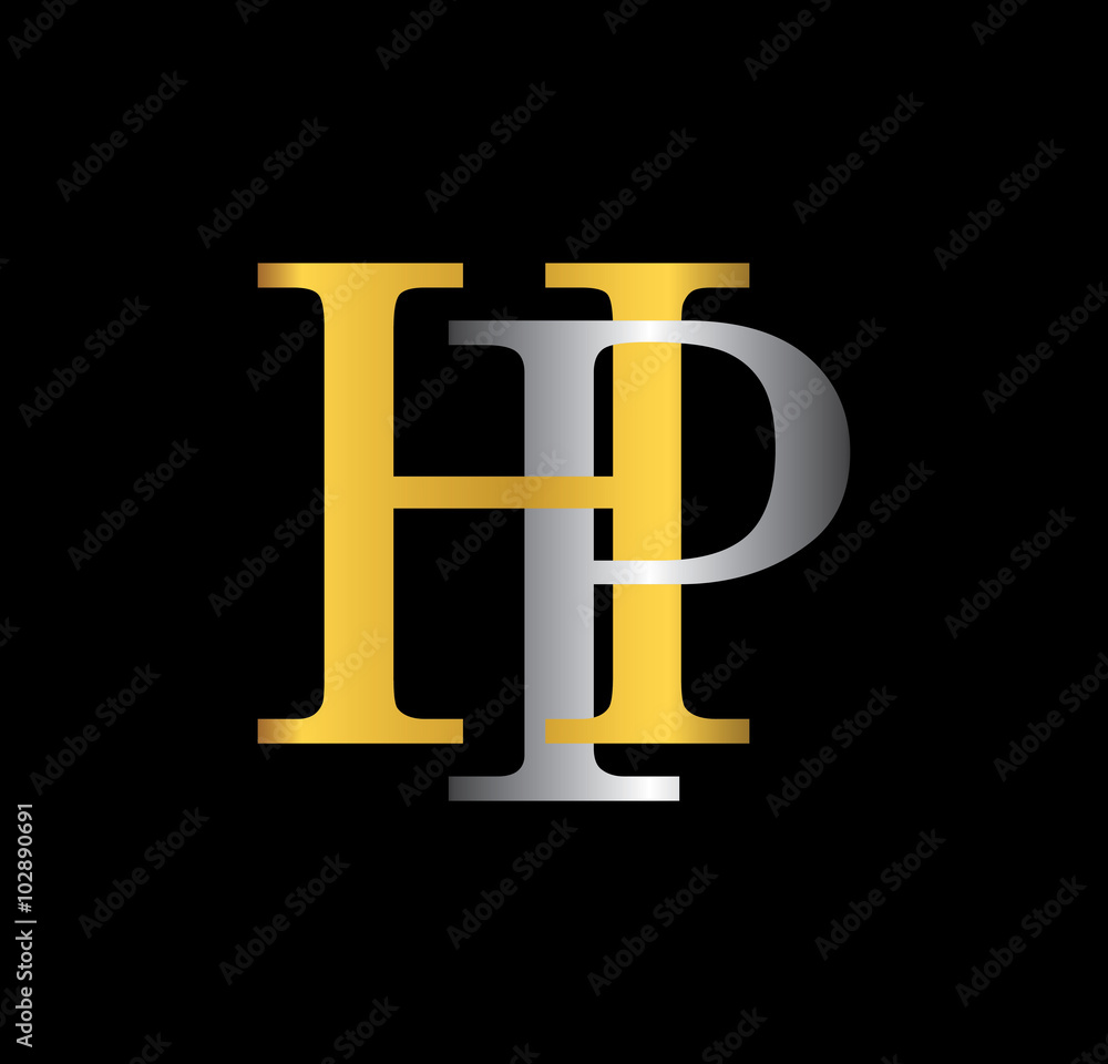 HP initial letter with gold and silver HP initial letter with gold and silver