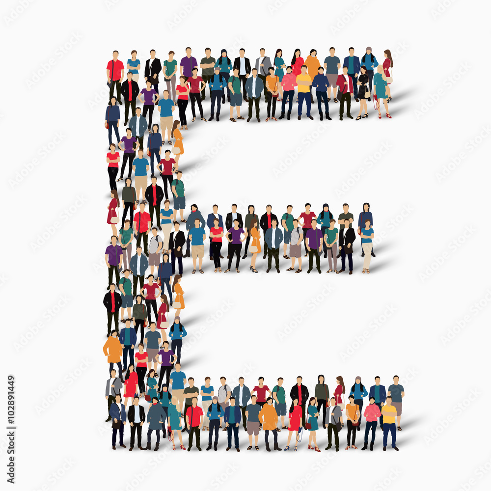 group  people  shape letter E vector