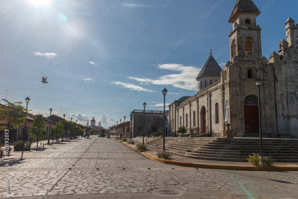 Granada, Nicaragua - October 13, 2015: La Calzada street view