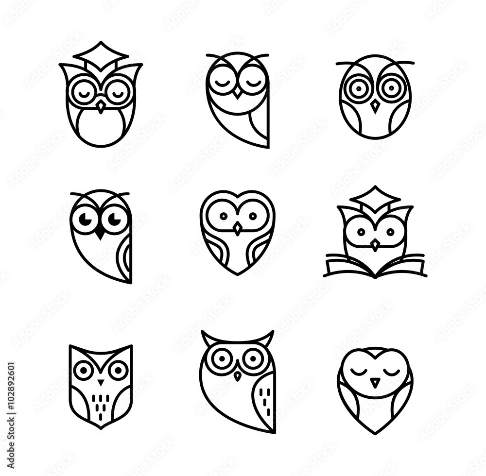 Owl outline icons collection Owl outline icons collection