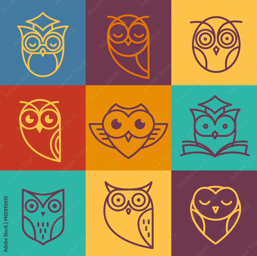 Obraz premium Owl outline icons collection