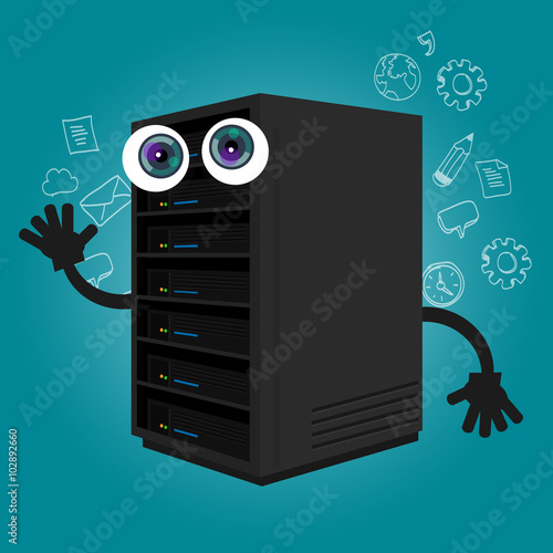 server computer component database big data storage cartoon eyes mascot cute funny smile tech object vector