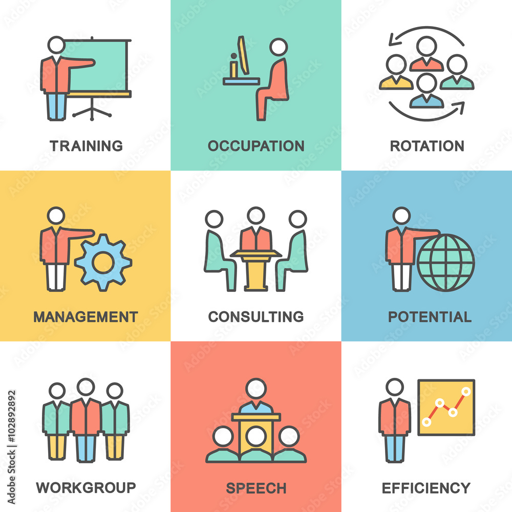 Modern contour icons of corporate management and business. Modern contour icons of corporate management and business.
