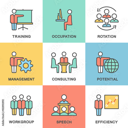 Modern contour icons of corporate management and business. 