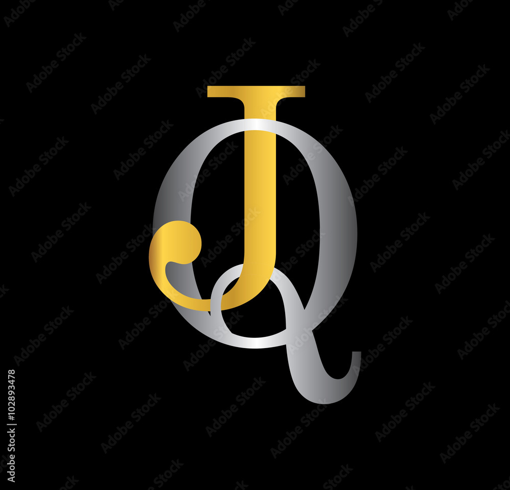 JQ initial letter with gold and silver JQ initial letter with gold and silver