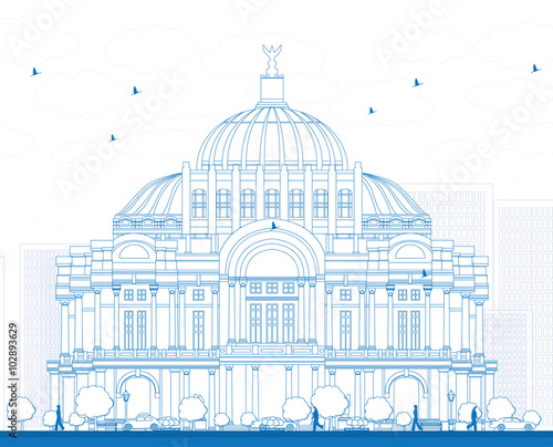 Outline The Fine Arts Palace/Palacio de Bellas Artes in Mexico