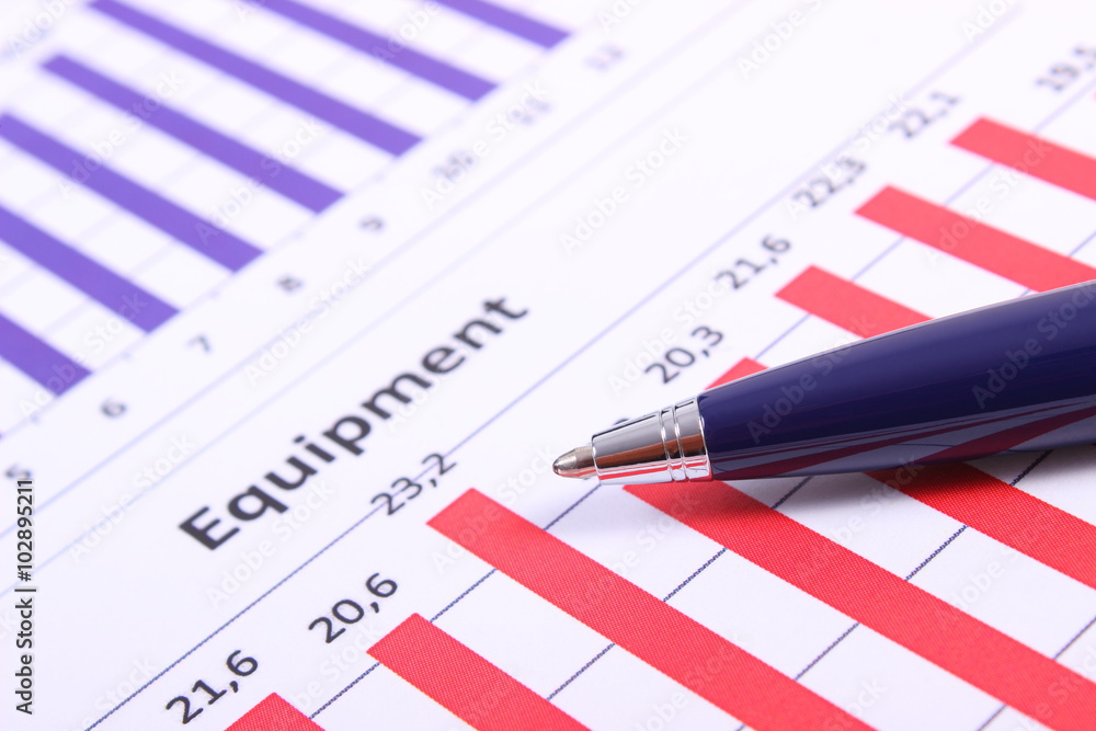 Pen on financial graph, business concept Pen on financial graph, business concept