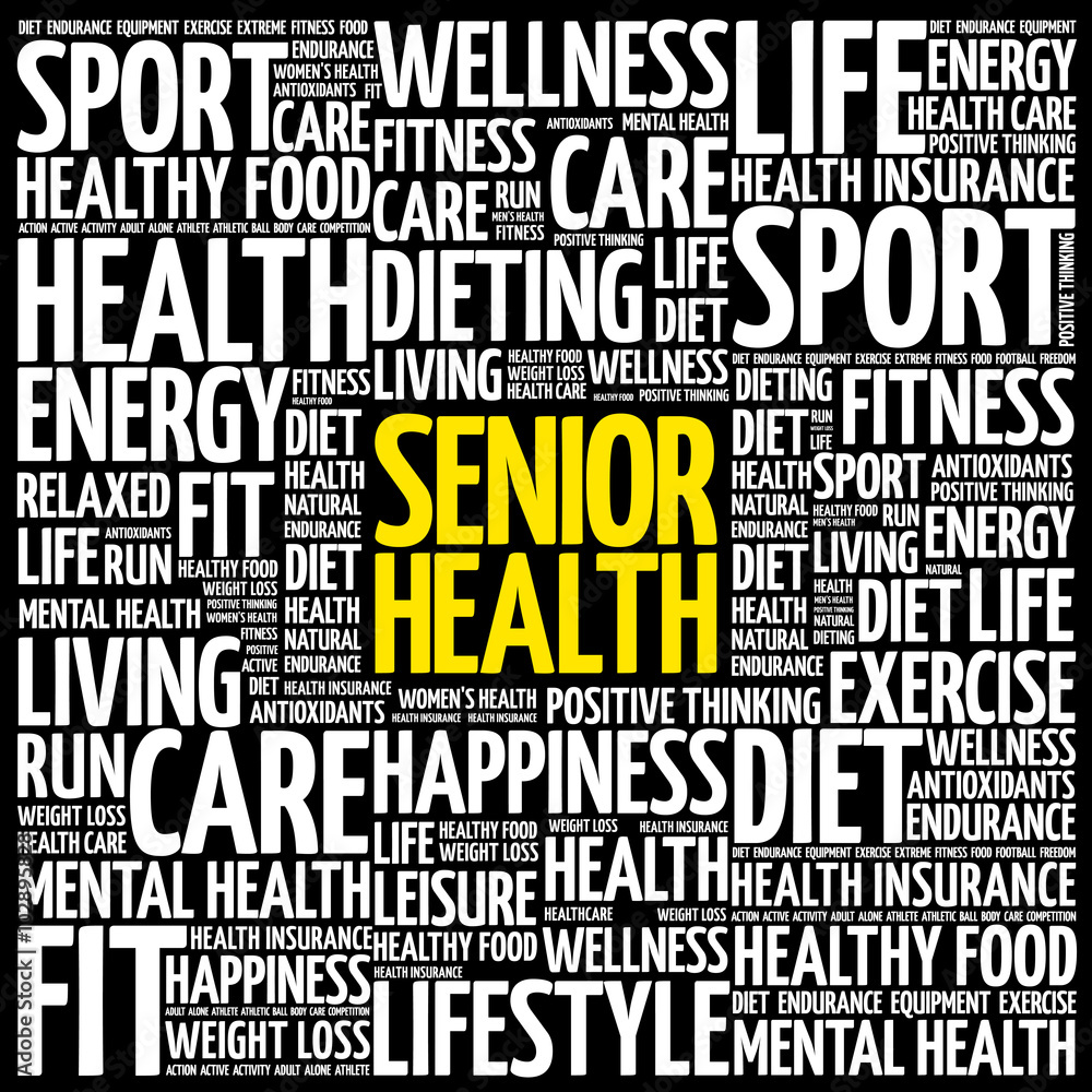 Obraz premium Senior health word cloud background, health concept