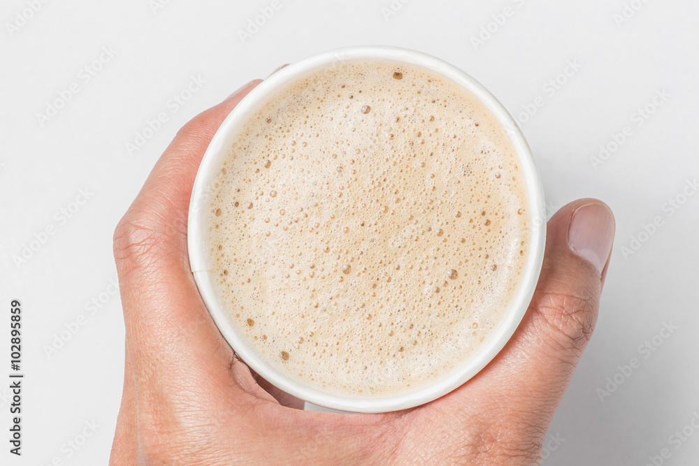 coffee foam in a disposable cup Stock Photo