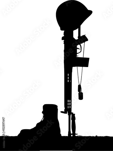 a rifle with a helmet 