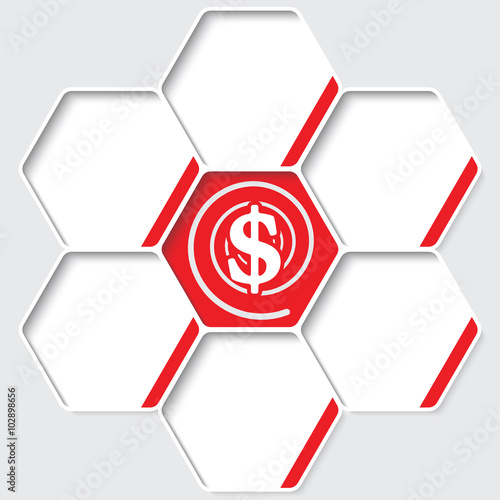 Set of five hexagons for your text and a dollar symbol