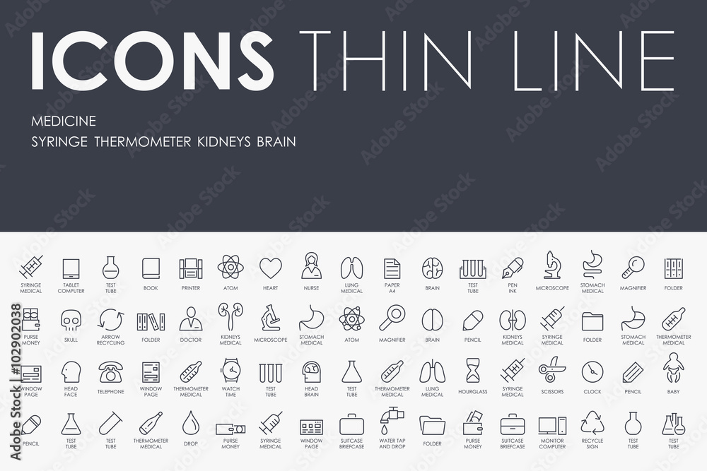 Plakat medicine Thin Line Icons