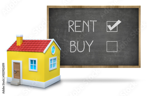 Rent vs buy concept on blackboard