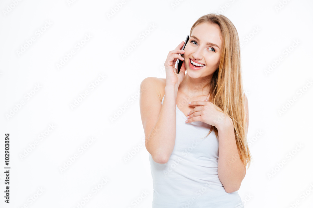 Cheerful woman talking on the phone Cheerful woman talking on the phone