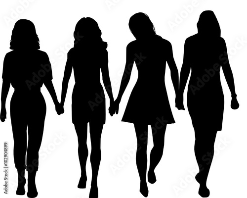 four women holding hands 