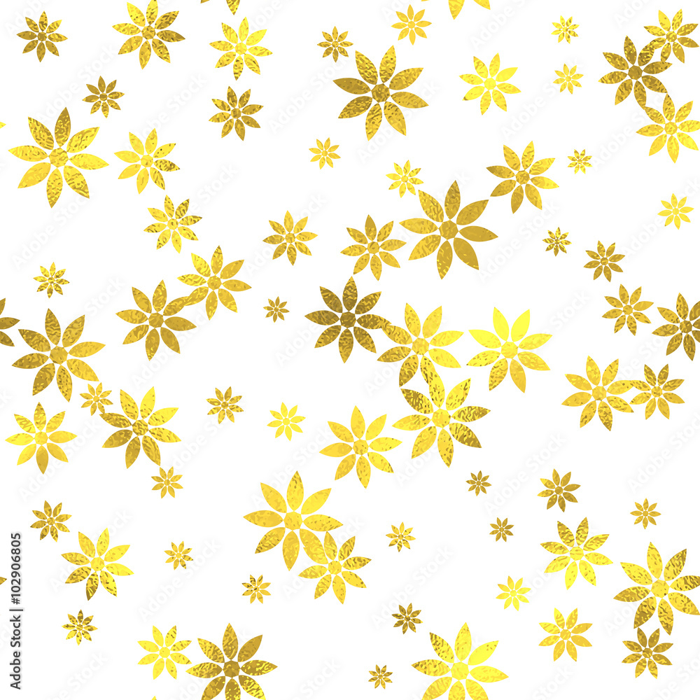 Gold glittering foil seamless pattern background with flowers Gold glittering foil seamless pattern background with flowers