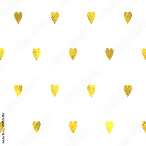 Gold glittering foil seamless pattern background with hearts