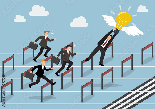 Businessman hold an idea is the winner in race competition
