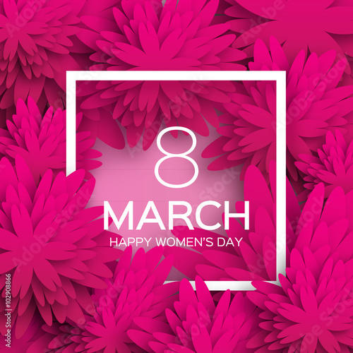 Abstract Floral Greeting card - International Happy Women's Day - 8 March holiday background with paper cut Frame Flowers. Happy Mother's Day. Trendy Design Template. Vector illustration.