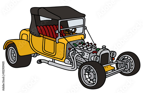 Yellow hot rod / Hand drawing, vector illustration