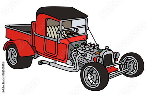Red hot rod / Hand drawing, vector illustration