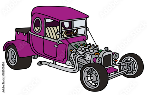 Violet hot rod / Hand drawing, vector illustration