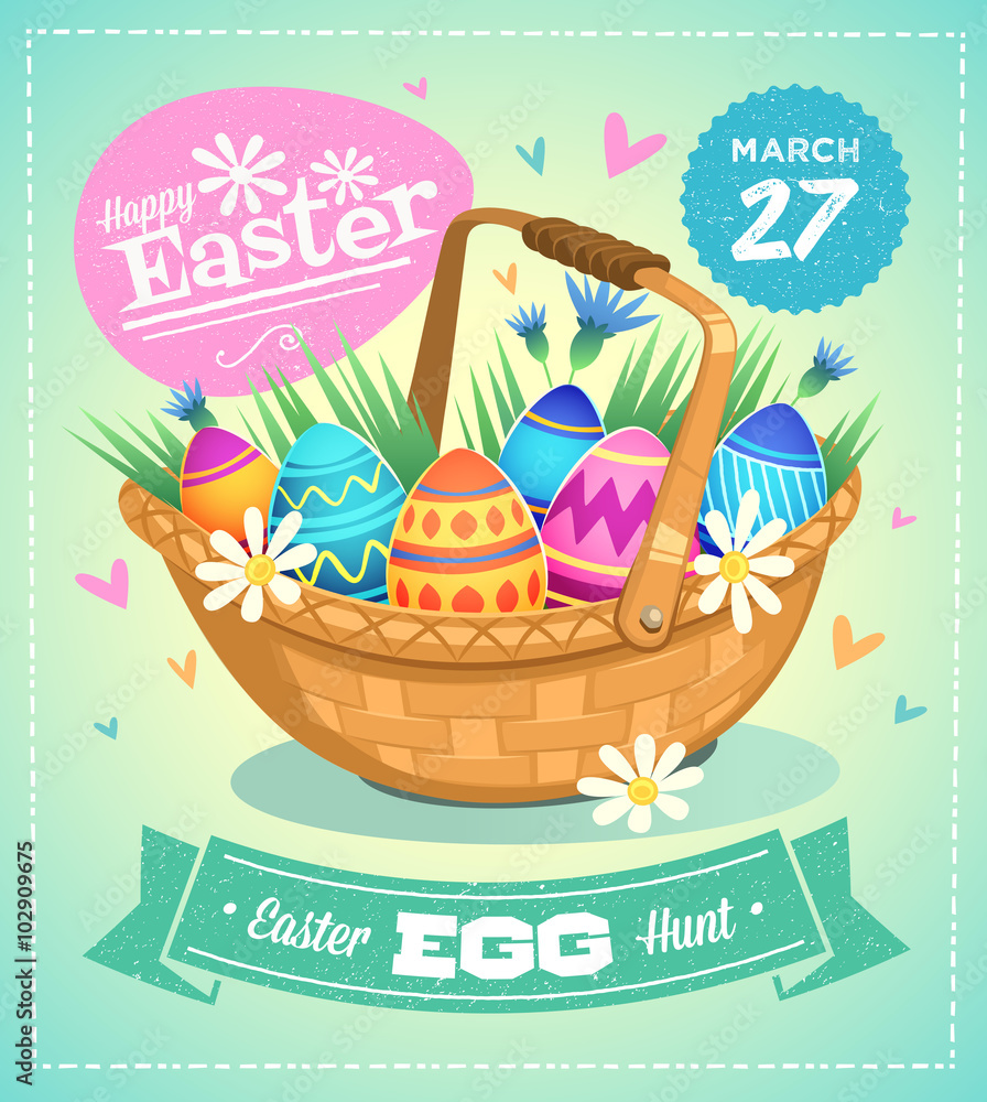 Obraz premium Happy Easter greeting card. Vector illustration 