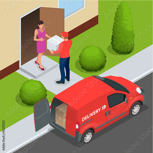 Free delivery, Fast delivery, Home delivery, Free shipping, 24 hour delivery, Delivery Concept, Express Delivery, delivery man. Flat 3d vector isometric illustration