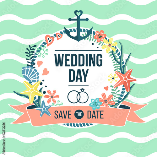 Wedding day romantic marine decorative invitation