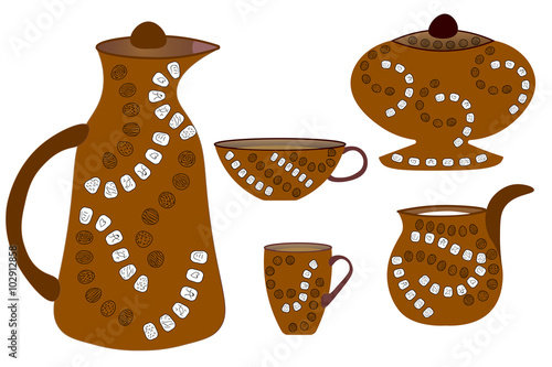 coffee, tea set made of clay