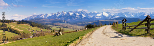 South Poland Panorama with snowy Tatra mountains in spring,