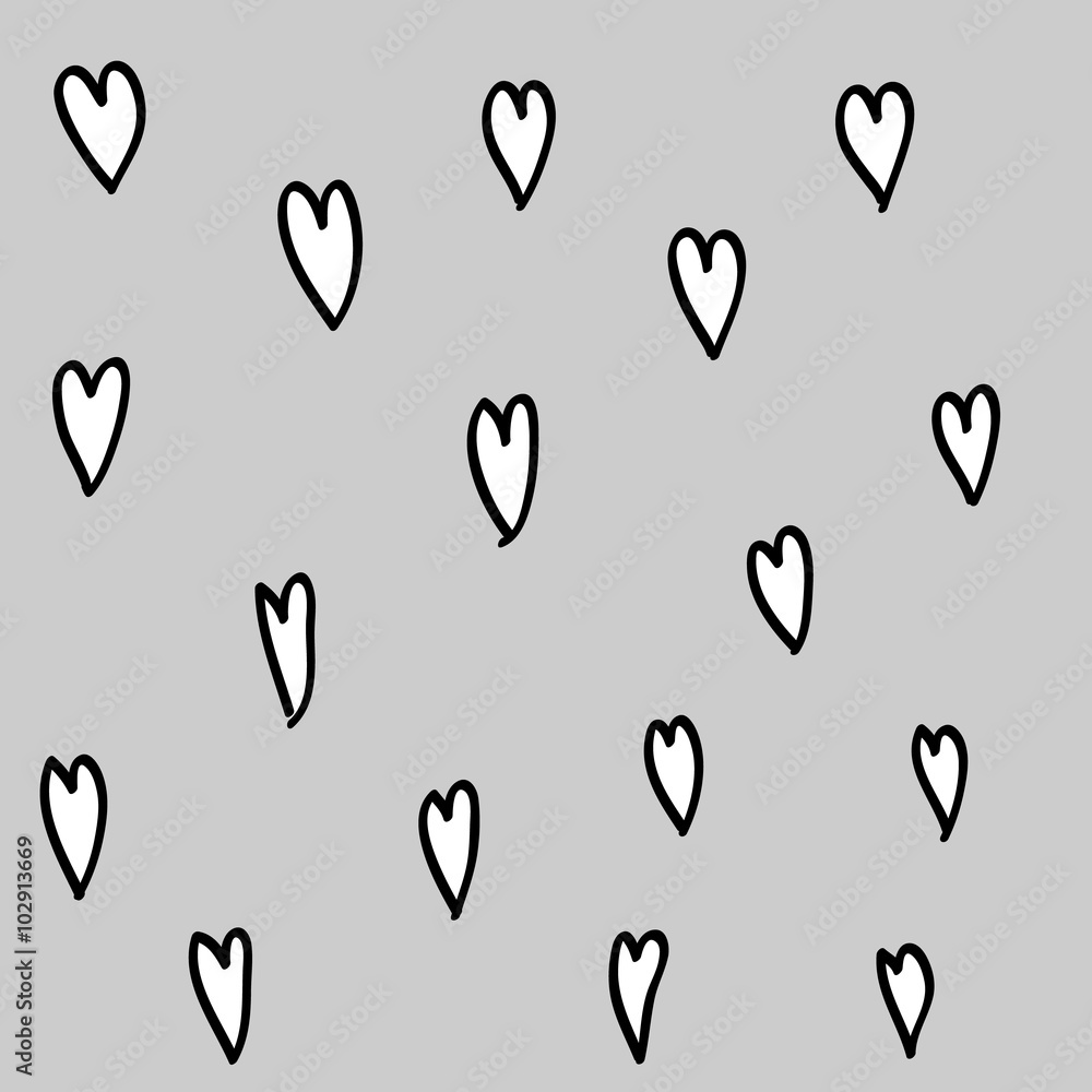 Black and white hand-drawn doodle seamless pattern with hearts Vector EPS10, Great for any use. Black and white hand-drawn doodle seamless pattern with hearts Vector EPS10, Great for any use.
