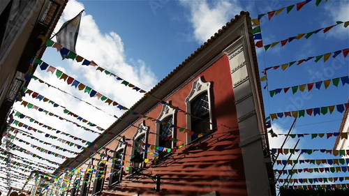 Carnival bunting covering the streets of Pelourinho, the original historic capital of Salvador, Brazil. 