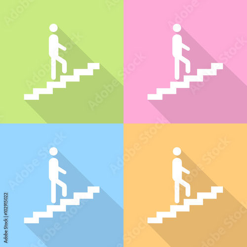 Man on stairs going up icon on colorful background Vector EPS10, Great for any use.