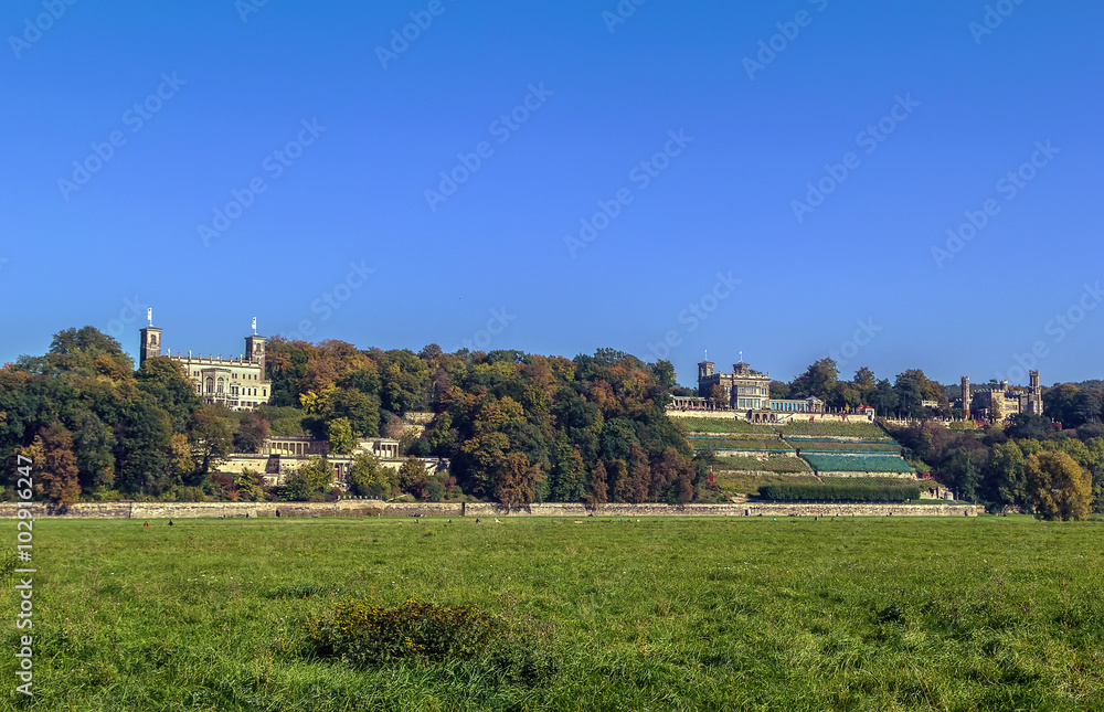 Castles above the Elbe river near Dresden, Germany Castles above the Elbe river near Dresden, Germany