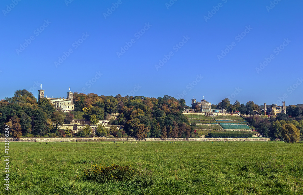 Castles above the Elbe river near Dresden, Germany