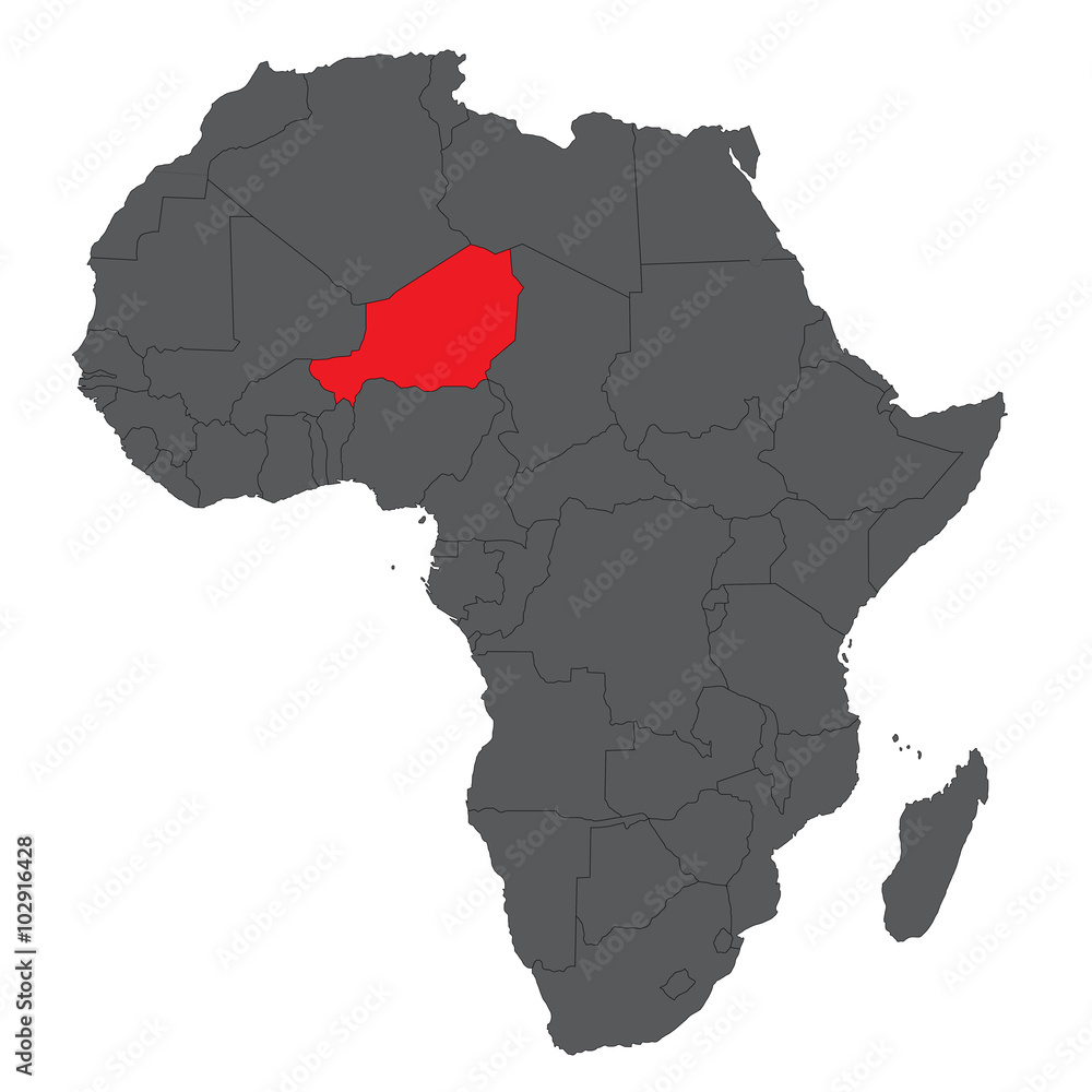 Fototapeta premium Map of Africa on gray with red Niger vector