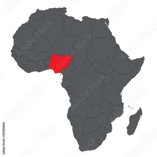 Map of Africa on gray with red Nigeria vector
