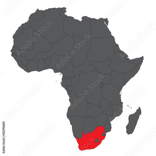 Map of Africa on gray with red South Africa vector