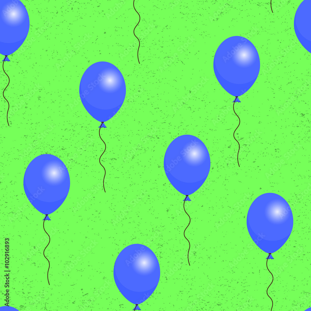 Blue balloons on green background seamless pattern Blue balloons on green background seamless pattern